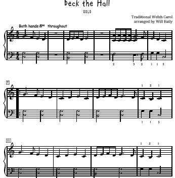 Deck the Hall Sheet Music and Sound Files for Piano Students